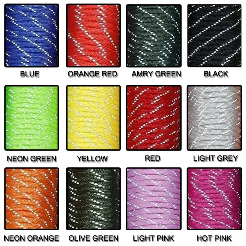 50pcs/lot New Reflective Material 7 Core 100FT Reflective Parachute Cord Lanyard Paracord For Buckles Bracelet 12 Colors
50pcs/lot New Reflective Material 7 Core 100FT Reflective Parachute Cord Lanyard Paracord For Buckles Bracelet 12 Colors