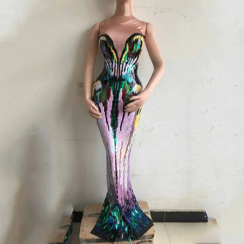 Women Dance Dress Evening Outfit Colorful Sequin Tail Dress Stretch Long Dress Sexy Stage Wear Birthday Party Dress DJ136
Women Dance Dress Evening Outfit Colorful Sequin Tail Dress Stretch Long Dress Sexy Stage Wear Birthday Party Dress DJ136