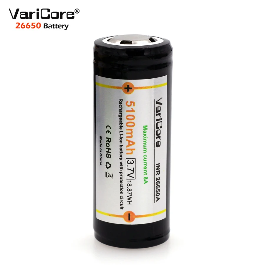 Литий-ионный аккумулятор VariCore Protection 26650, 5100 мА · ч, 3,7 в, с печатной платой 8 А, 3,6 В, для фонарика, 1 шт.
Литий-ионный аккумулятор VariCore Protection 26650, 5100 мА · ч, 3,7 в, с печатной платой 8 А, 3,6 В, для фонарика, 1 шт.