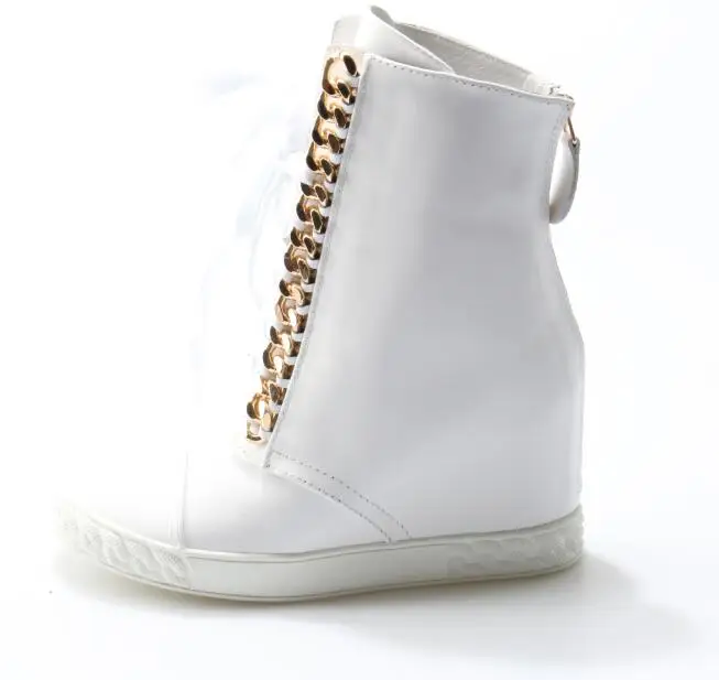 Fashion Gold Zipper Wedge Ankle Boots Casual Height Increasing Lace-up Shoes For Woman White Leather Leisure Outside Shoes
Fashion Gold Zipper Wedge Ankle Boots Casual Height Increasing Lace-up Shoes For Woman White Leather Leisure Outside Shoes