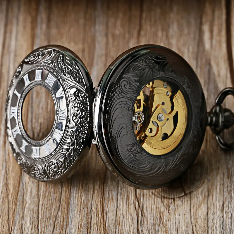 2016 Cool Black Steam Roman Numbers Mechanical Automatic Pocket Watch Fob Watches Casual Skeleton Clock
2016 Cool Black Steam Roman Numbers Mechanical Automatic Pocket Watch Fob Watches Casual Skeleton Clock