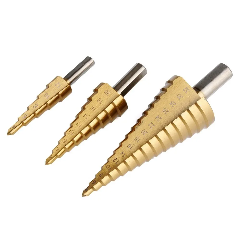 3PIC 3-sided shank HSS6542/M2 Titanium Coated Step Drill Bit Stainless steel Hole Cutter 4-12mm 4-20mm 4-32mm
3PIC 3-sided shank HSS6542/M2 Titanium Coated Step Drill Bit Stainless steel Hole Cutter 4-12mm 4-20mm 4-32mm