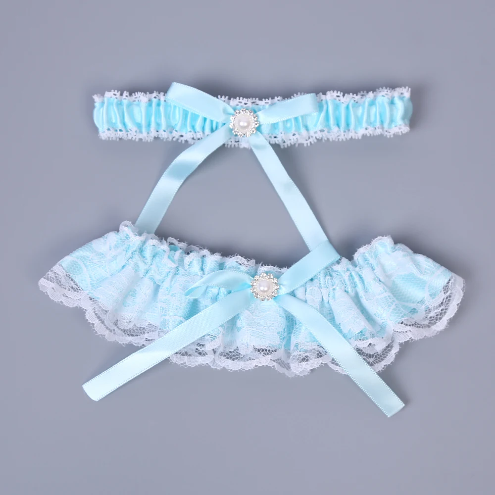 Wedding Garter Bridal set Bowknot Rhinestone heart shaped Stretch Lace & Pearls style | Женская одежда
