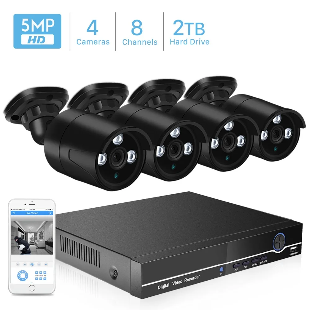 Система видеонаблюдения H.265 5MP CCTV Security Camera System 4CH POE NVR With IP 4MP Kit Waterproof IP66 Video Surveillance XMEye.