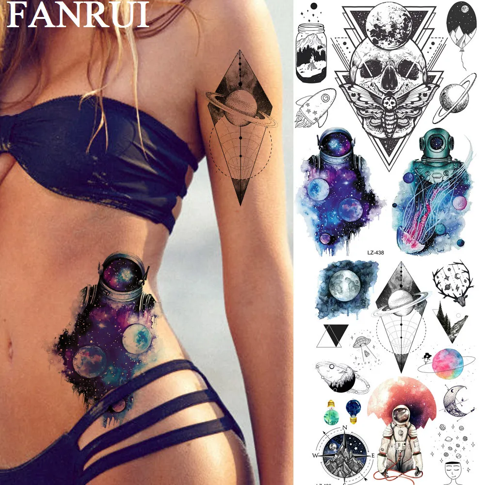FANRUI Astronaut Galaxy Death Skull Temporary Tatoo Sticker Jellyfish Fake Tatoo Planets Universe Body Art Waist Custom Tato
FANRUI Astronaut Galaxy Death Skull Temporary Tatoo Sticker Jellyfish Fake Tatoo Planets Universe Body Art Waist Custom Tato