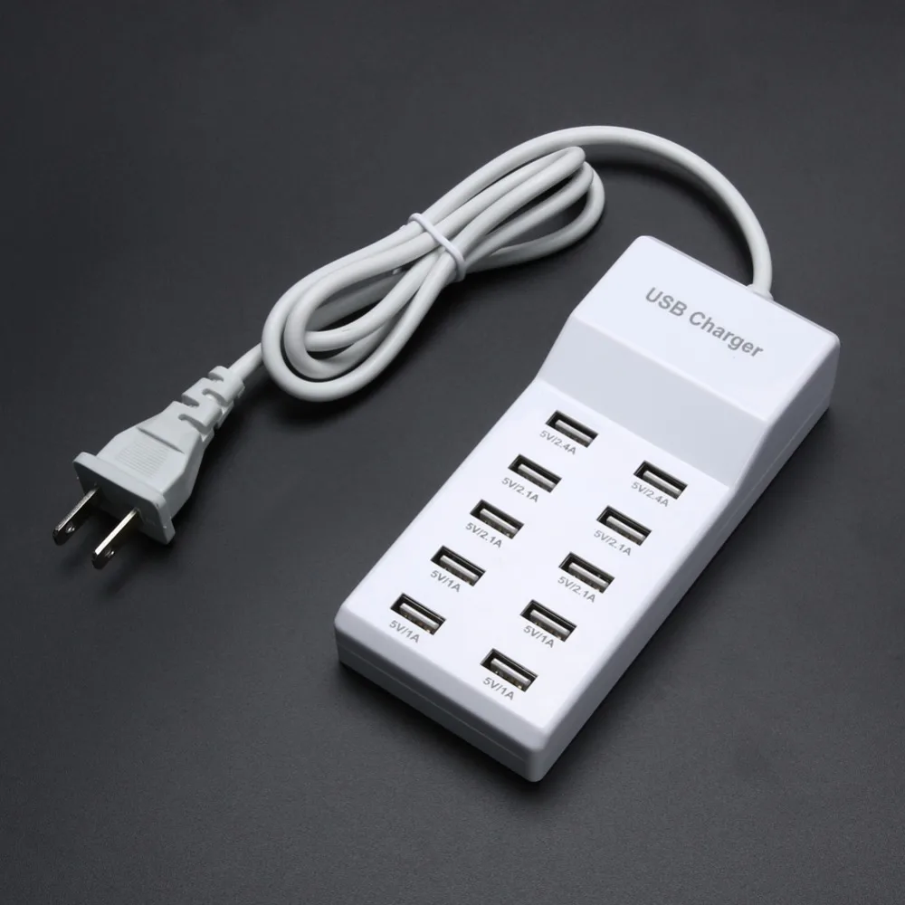 Сетевое зарядное устройство с 10 портами USB для дома и путешествий переменный ток