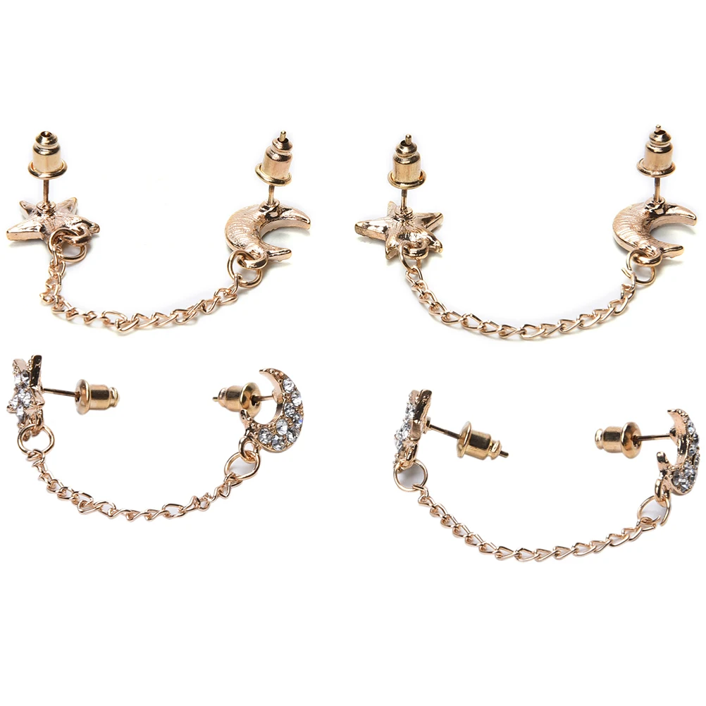 1 PC The New Two Ear Holes Connection Stud Earrings Double Ear Hole Chain Piece Rhinestone Moon Star Shaped Jewelry
1 PC The New Two Ear Holes Connection Stud Earrings Double Ear Hole Chain Piece Rhinestone Moon Star Shaped Jewelry