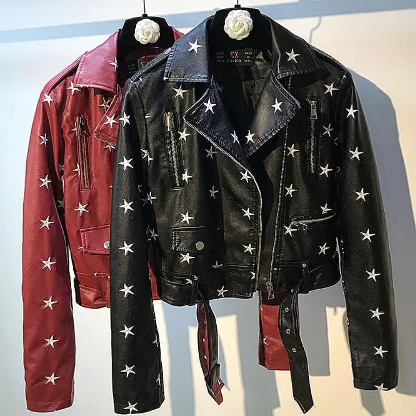 Leather Jacket Autumn Winter Women Pentagram Embroidered Pu Coat Girls Ladies Short Slim Motorcycle Coat
Leather Jacket Autumn Winter Women Pentagram Embroidered Pu Coat Girls Ladies Short Slim Motorcycle Coat