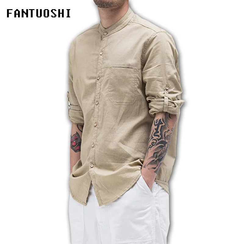 men shirt long sleeve slim Stand Collar Solid Casual Cotton Linen Shirt Single-breasted men's outerwear plus size 5XL
men shirt long sleeve slim Stand Collar Solid Casual Cotton Linen Shirt Single-breasted men's outerwear plus size 5XL