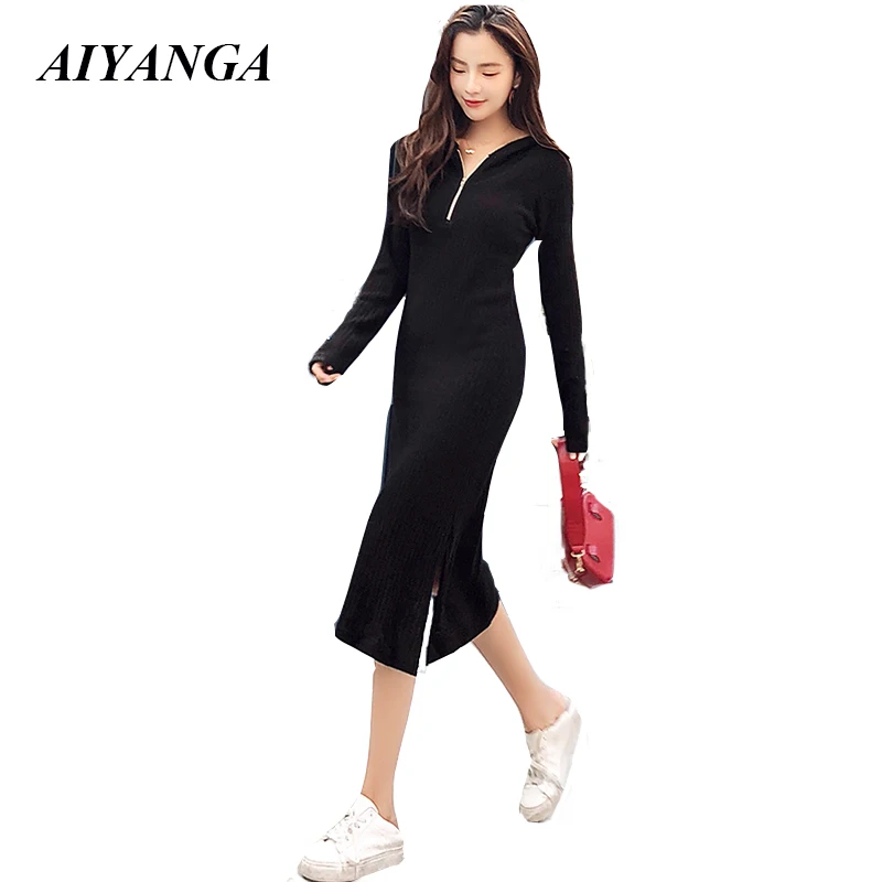2018 Autumn Winter Knitted Dress Hooded Dresses Slim Elasticity Knit Dresses Long Sleeve Medium Long Style Casual Dress
2018 Autumn Winter Knitted Dress Hooded Dresses Slim Elasticity Knit Dresses Long Sleeve Medium Long Style Casual Dress
