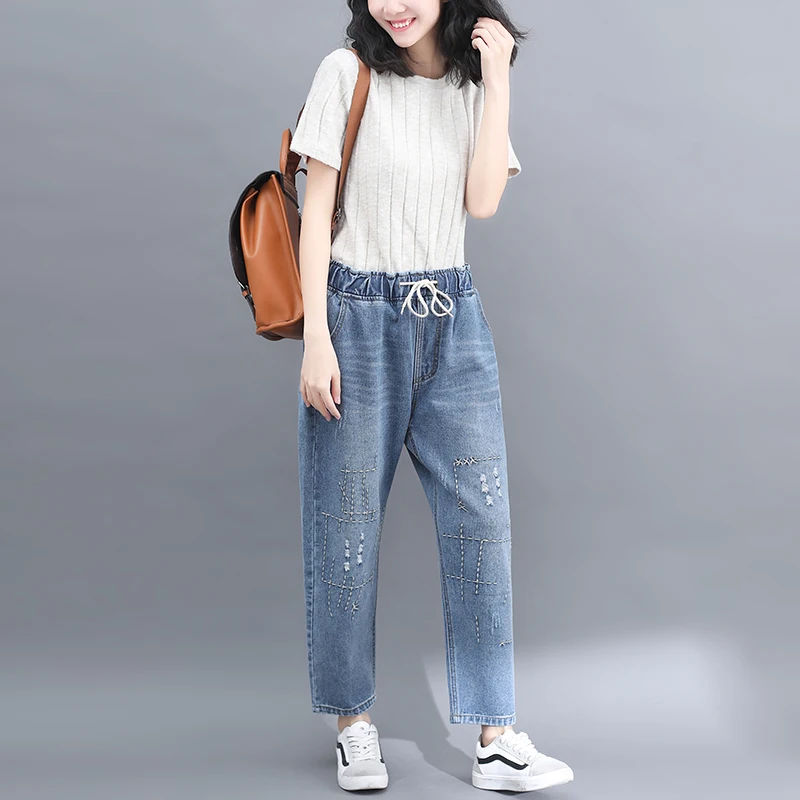 Jeans woman summer2019 summer embroidery large size casual elastic high waist nine points jeans female loose increase XXXL
Jeans woman summer2019 summer embroidery large size casual elastic high waist nine points jeans female loose increase XXXL