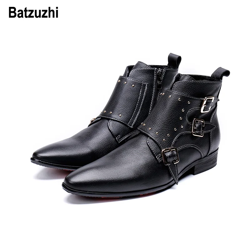 Фото Ботинки Batzuzhi мужские черные кожаные модная обувь в Корейском - купить