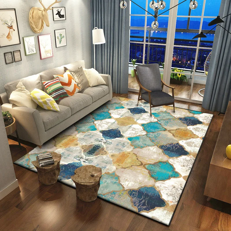 

Retro American Geometry Moroccan Ethnic Style Anti-Skid Carpet Bedroom Door Living Room Mat Carpets Absorbent Area Rugs