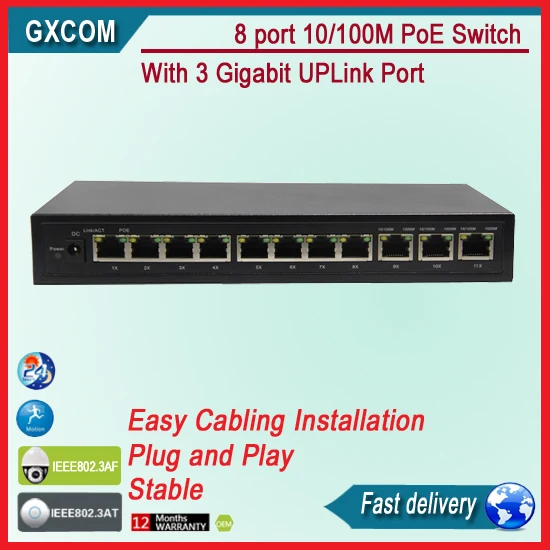 8 портов 10/100base t коммутатор POE с 3 гигабитными RJ45|8 port|poe switchpoe port switch |