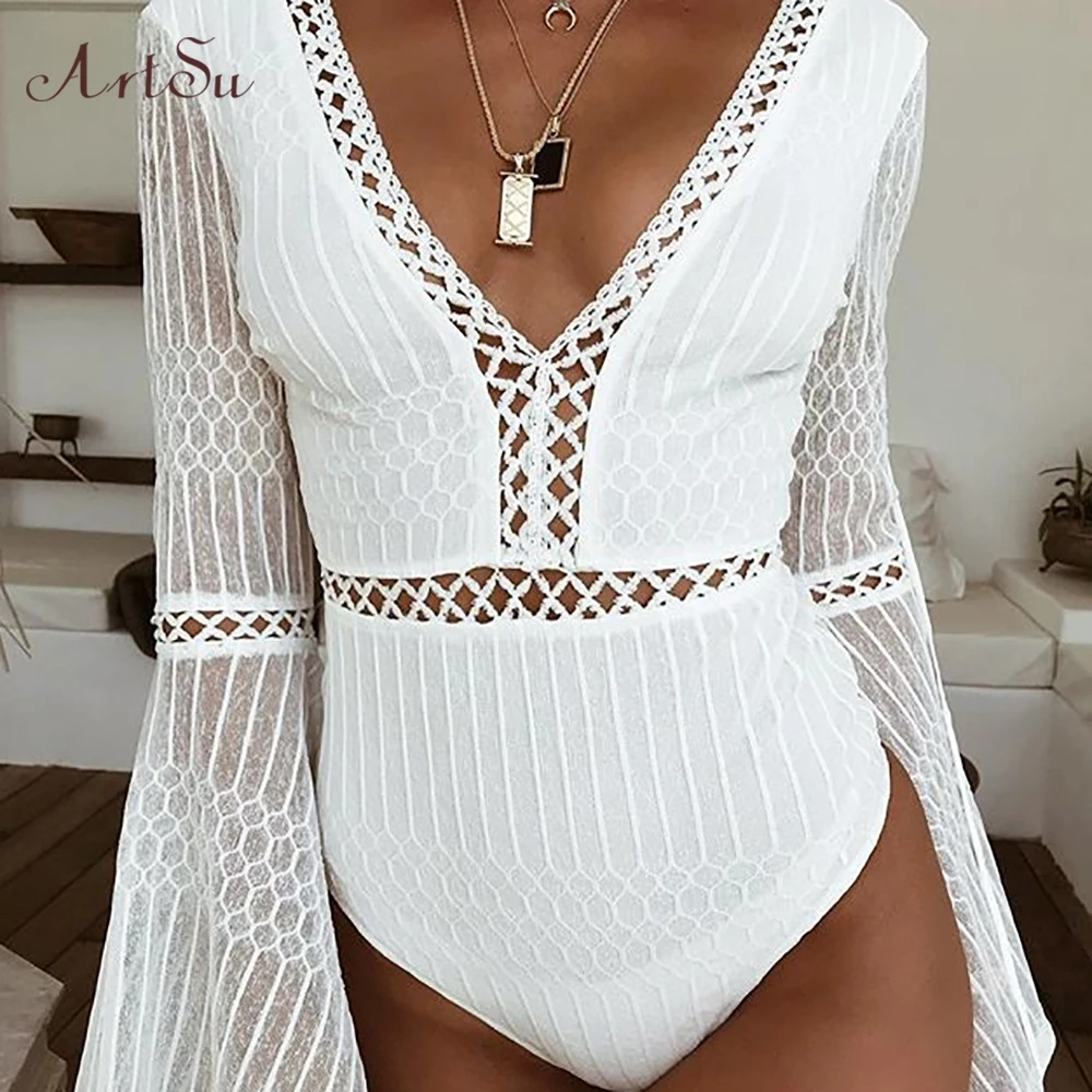 ArtSu Flare Sleeve Lace Mesh Bodysuit Women Long Sleeve Hollow Out Body Suit Female Autumn Jumpsuit Sexy Rompers ASJU60127
ArtSu Flare Sleeve Lace Mesh Bodysuit Women Long Sleeve Hollow Out Body Suit Female Autumn Jumpsuit Sexy Rompers ASJU60127