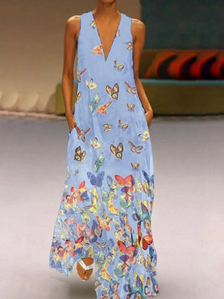 Sexy V Neck Women Vintage Butterfly print Dress 2019 Summer Sleeveless Pockets Dress Casual Loose Boho Maxi Long Dresses S-5XL
Sexy V Neck Women Vintage Butterfly print Dress 2019 Summer Sleeveless Pockets Dress Casual Loose Boho Maxi Long Dresses S-5XL
