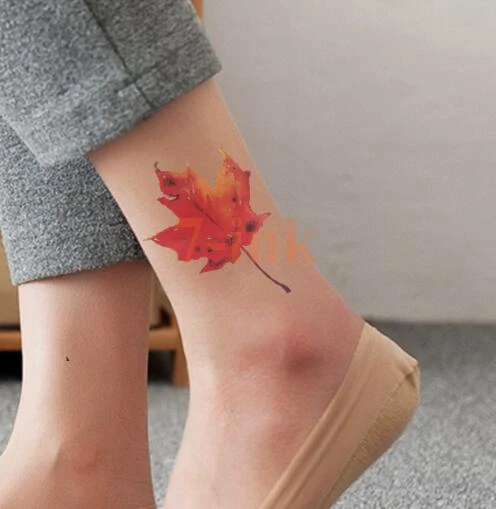 Имитация татуировки с водой акварельные осенние красные листья имитация для