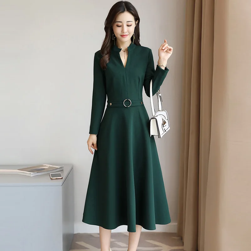 New Ladies Elegant Women Long Sleeve V-neck Party Dresses Long Dresses Autumn Winter Slim Big Swing Mid-calf Dress LJ2037
New Ladies Elegant Women Long Sleeve V-neck Party Dresses Long Dresses Autumn Winter Slim Big Swing Mid-calf Dress LJ2037