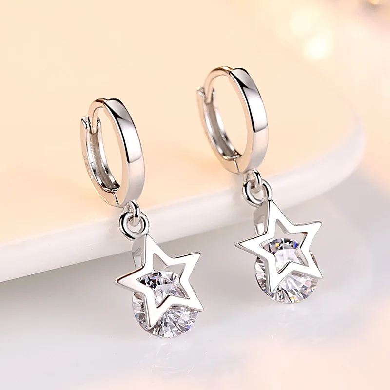 

925 Silver Needle Anti Allergy Shiny Crystal Star Ladies Stud Earrings Jewelry Wholesale Drop Shipping Cheap