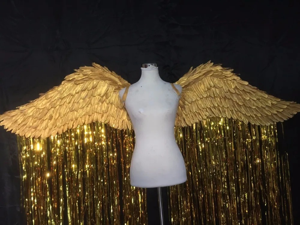 

Красивые золотые ангельские крылья из перьев для костюмированной вечеринки, реквизит для фотосессии с золотыми крыльями, Бесплатная доста...