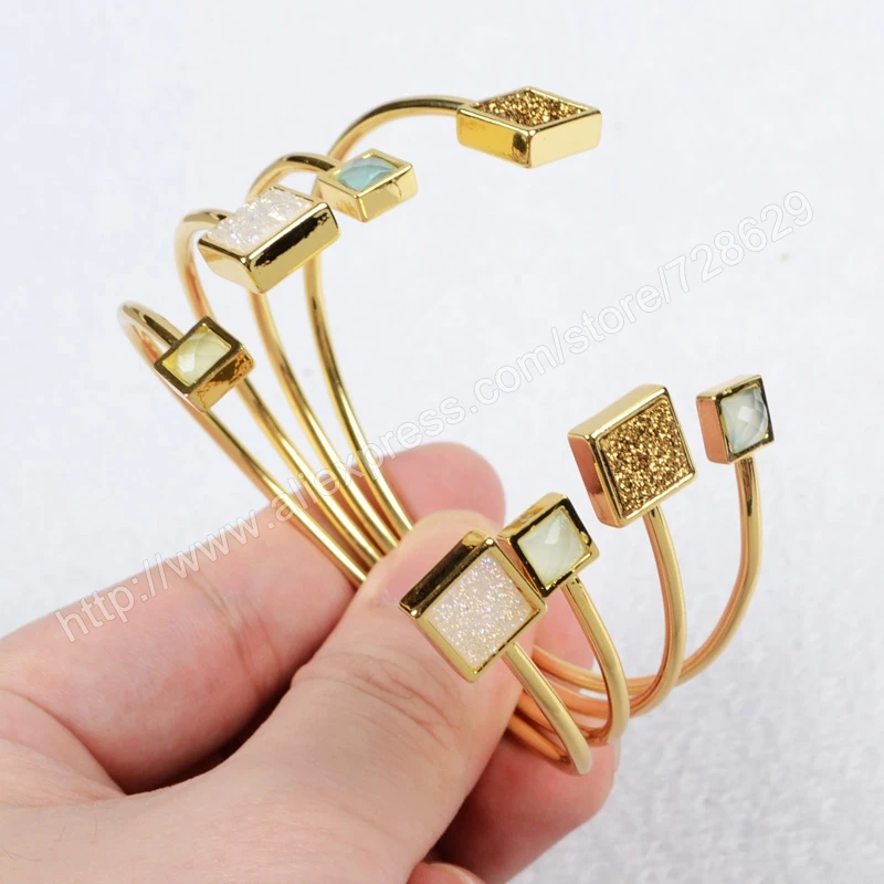 BOROSA Brand New Fashion Gold color Square Natural Agates Titanium Druzy & Natural Chalcedony Faceted Bangle for Women ZG027
BOROSA Brand New Fashion Gold color Square Natural Agates Titanium Druzy & Natural Chalcedony Faceted Bangle for Women ZG027