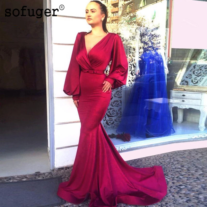 Red V-neck Prom Dresses Sofuge Long Shinny Mermaid Islamic Dubai Abaya Muslim Long Sleeves Evening Dresses Delicate
Red V-neck Prom Dresses Sofuge Long Shinny Mermaid Islamic Dubai Abaya Muslim Long Sleeves Evening Dresses Delicate