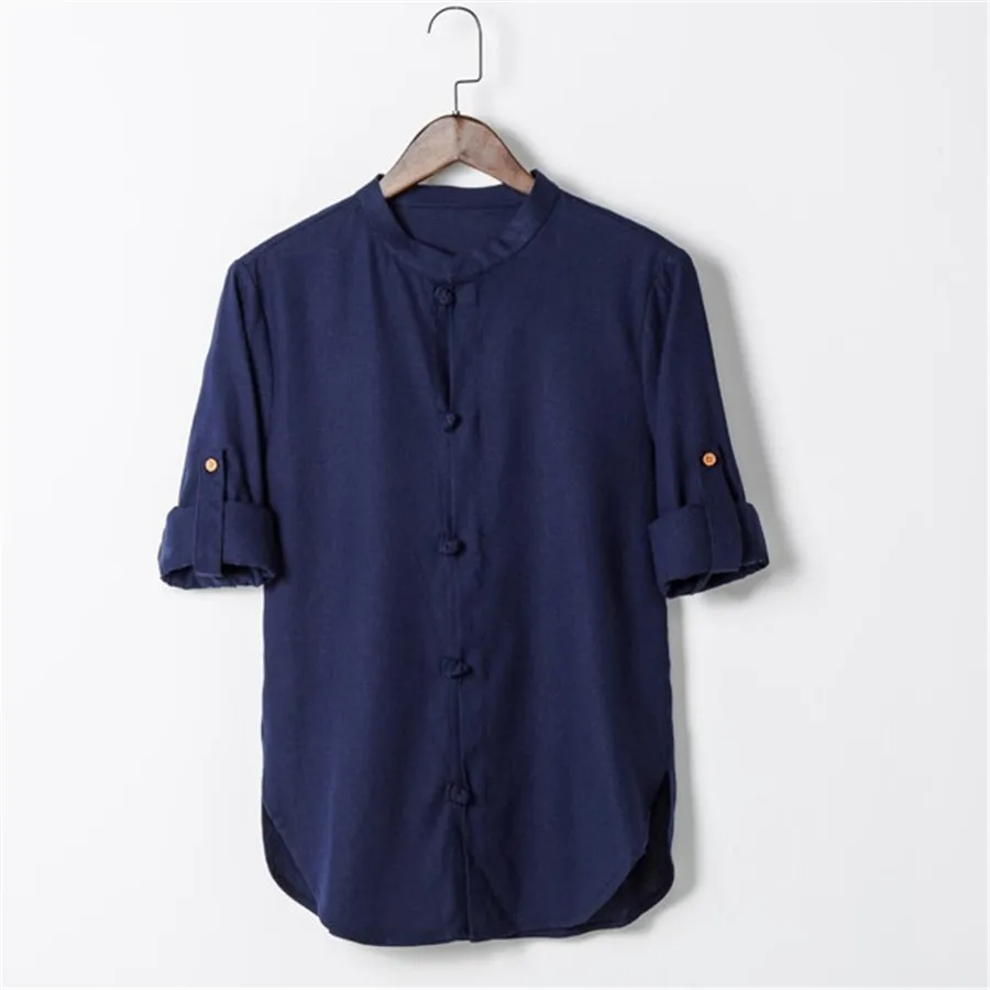 

Рубашка Ds50357 мужская с длинным рукавом, льняная сорочка, Повседневная дышащая рубашка из хлопка и льна, с воротником-стойкой, большие размер...