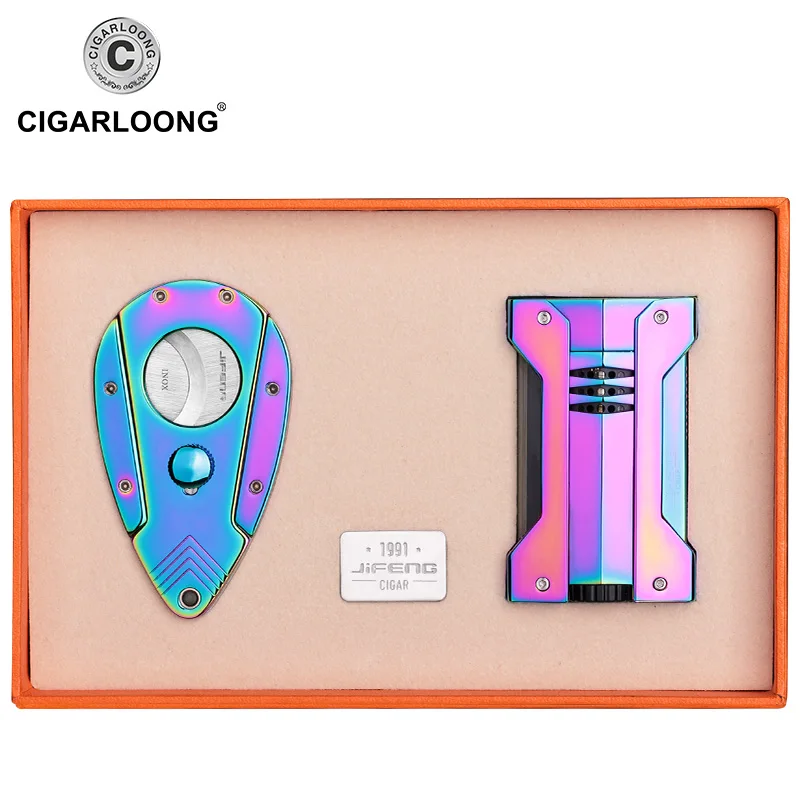 Colorful Cigar Cutter Lighter Set Sharp Stainless Guillotine Cigar Cutter Windproof Butane Gas Lighters Smoking Tool Gadgets
Colorful Cigar Cutter Lighter Set Sharp Stainless Guillotine Cigar Cutter Windproof Butane Gas Lighters Smoking Tool Gadgets