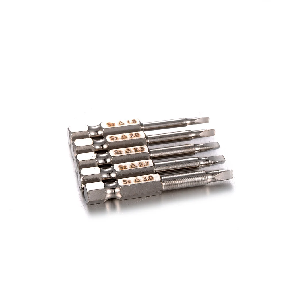 5Pcs/Set Triangle Shank Magnetic Screwdriver Bits Set 1.8/2.0/2.3/2.7/3.0mm S2 Alloy Steel 50mm Length for Electric Screwdriver
5Pcs/Set Triangle Shank Magnetic Screwdriver Bits Set 1.8/2.0/2.3/2.7/3.0mm S2 Alloy Steel 50mm Length for Electric Screwdriver
