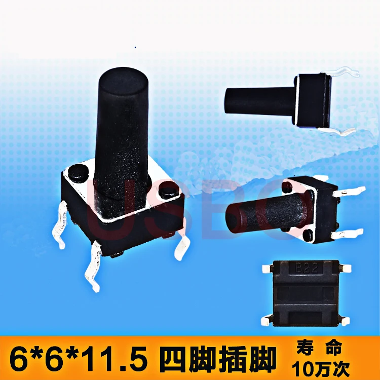 Black Tactile Push Button Switch Feather Touch Dustproof Switch 6*6*11.5mm 4 Pins
Black Tactile Push Button Switch Feather Touch Dustproof Switch 6*6*11.5mm 4 Pins