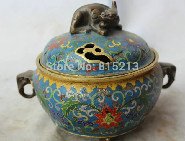 bi001314 7" Marked China palace Cloisonne Bronze Gild Beast handle Incense Burner Censer
bi001314 7" Marked China palace Cloisonne Bronze Gild Beast handle Incense Burner Censer