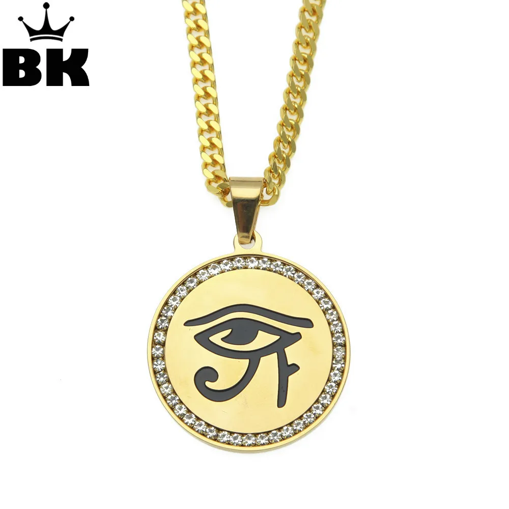 Stainless Steel Round Pendant The eyes of Horus Charming Necklace Micro Paved Rhinestone With Free Cuban chain Drop Shipping
Stainless Steel Round Pendant The eyes of Horus Charming Necklace Micro Paved Rhinestone With Free Cuban chain Drop Shipping