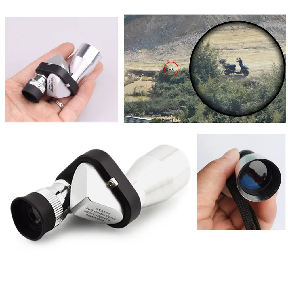 Mini 8X20mm Silver Monocular Scope Pocket Optical Monocular Telescope Coated Outdoor Monocular for Camping Travelling Hiking
Mini 8X20mm Silver Monocular Scope Pocket Optical Monocular Telescope Coated Outdoor Monocular for Camping Travelling Hiking
