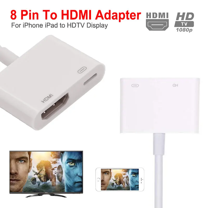 8 Pin to HDMI Cable Adapter Converter Professional 1080P HD Digital AV Convert for iPhone X 8/7/6/iPad Air
8 Pin to HDMI Cable Adapter Converter Professional 1080P HD Digital AV Convert for iPhone X 8/7/6/iPad Air