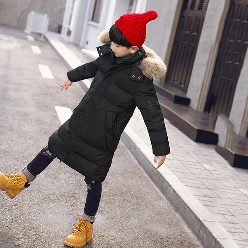 Зимняя одежда для мальчиков Детская пуховая куртка парка с натуральным мехом и
