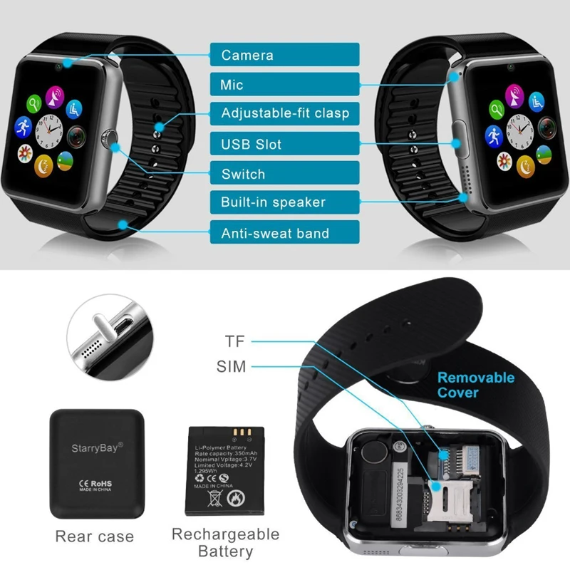 2019 Bluetooth Смарт часы для Iphone телефон Huawei Samsung Xiaomi Android Поддержка 2G SIM TF карта камера PK
