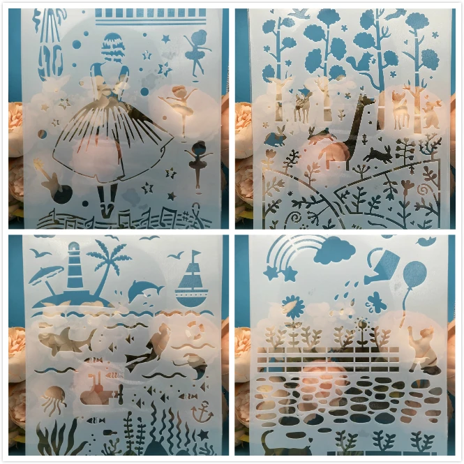 4Pcs/Set A4 Girl Forrest Ocean DIY Layering Stencils Painting Scrapbook Coloring Embossing Album Decorative Card Template
4Pcs/Set A4 Girl Forrest Ocean DIY Layering Stencils Painting Scrapbook Coloring Embossing Album Decorative Card Template