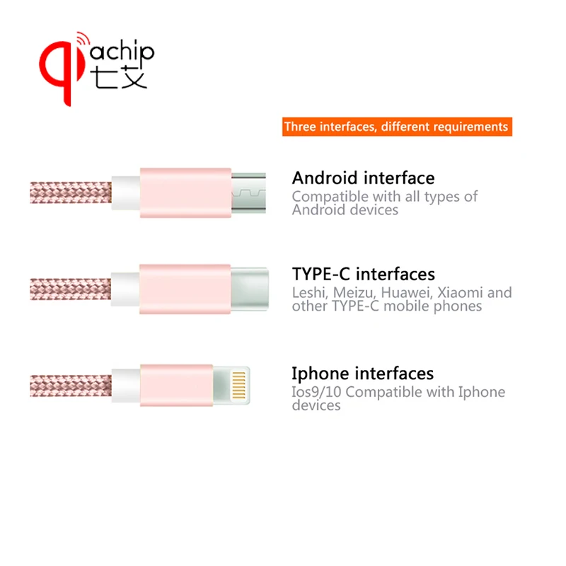 3 в 1 USB кабель для передачи данных iPhone type C Micro нейлоновый быстрой зарядки huawei samsung