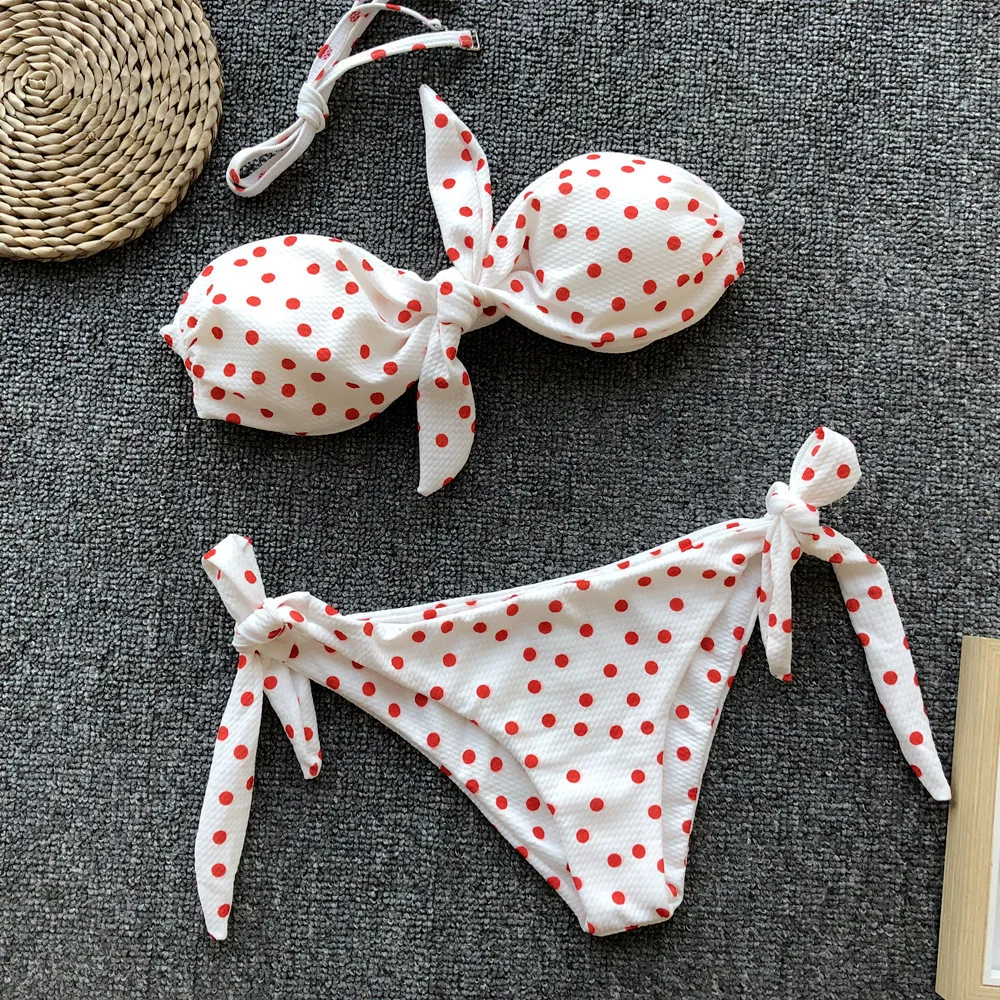Strapless Bikini Push Up Padded Swimsuits Knot Dot Low Waist Swimwear Women Bandage Bikini Set Beachwear Bathing Suit
Strapless Bikini Push Up Padded Swimsuits Knot Dot Low Waist Swimwear Women Bandage Bikini Set Beachwear Bathing Suit