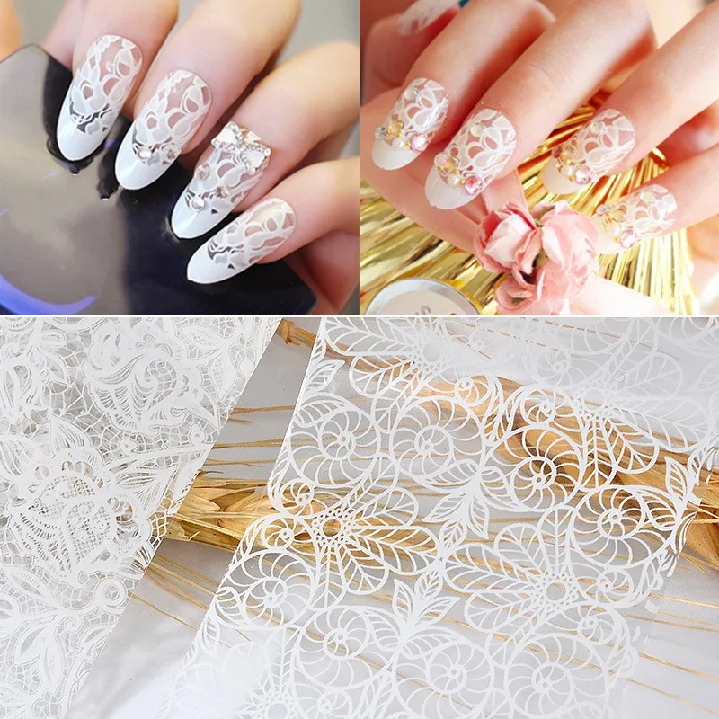 10Pcs 20cmx4cm New 2019 White Lace Transfer Foils Nail Art Sexy Full Wraps Flower For Gel Polish 3D Nails Art Decorations Decals
10Pcs 20cmx4cm New 2019 White Lace Transfer Foils Nail Art Sexy Full Wraps Flower For Gel Polish 3D Nails Art Decorations Decals