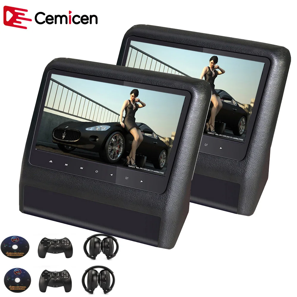 Фото Cemicen 2 шт. 9 дюймовый автомобильный монитор на подголовник видеоплеер DVD/MP5 с USB/SD ЖК