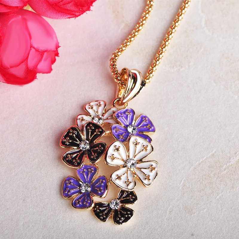 Новое роскошное фиолетовое эмалевое ожерелье с подвеской в форме цветка