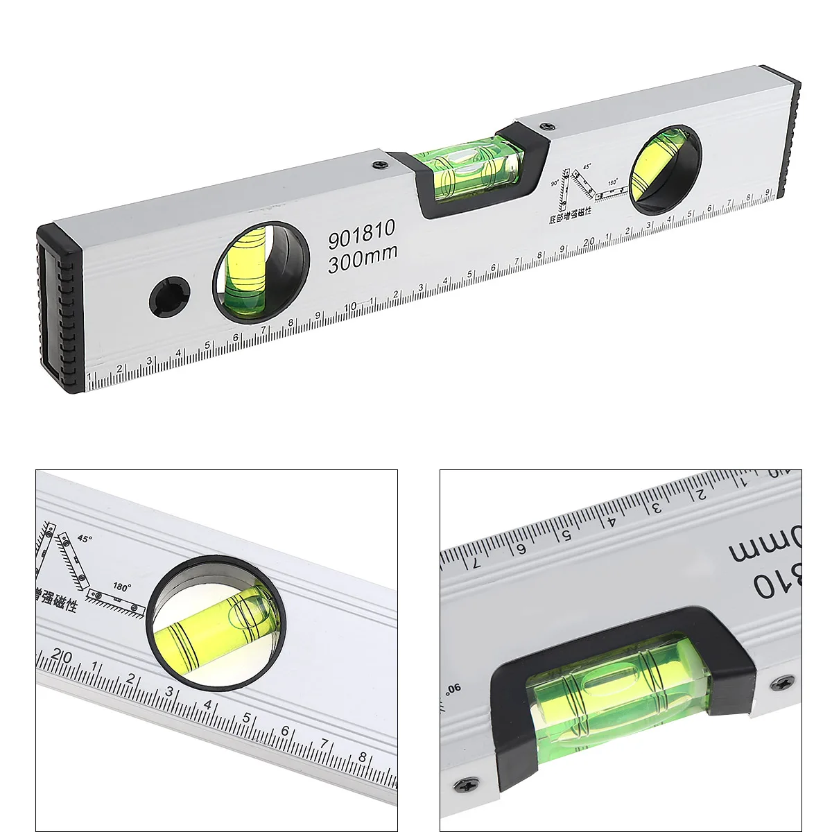 

300mm Precision Magnetic Aluminum Alloy Level Ruler with Blister Design and Mm Scale for Building Decoration Measurement Tool