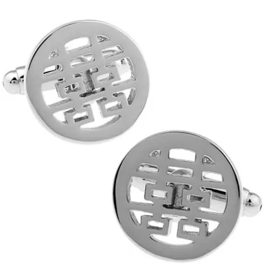 

Men Jewellery Double Happiness Cufflinks Wholesale&retail Silver Color Copper Novelty Round Design Best Gift For Men