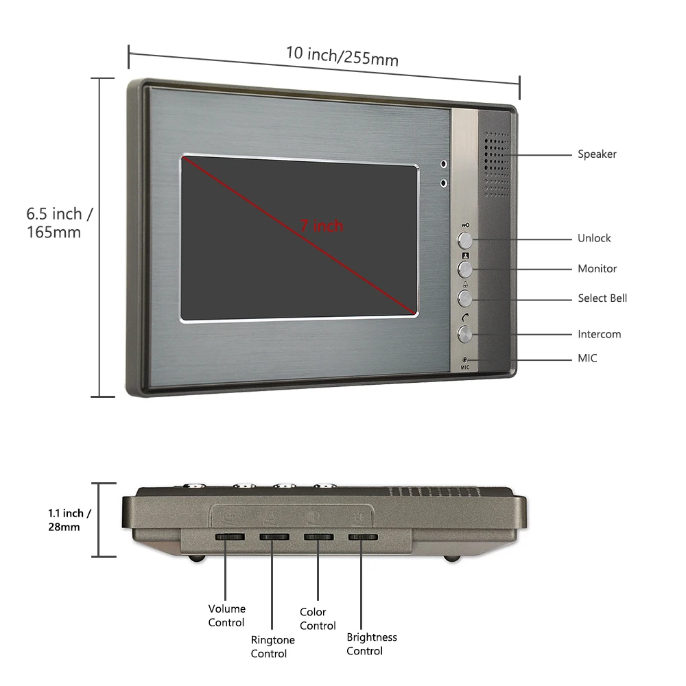 7" LCD Video Door Phone System 2 Monitor Intercom Aluminum Alloy Camera Doorbell Home Doorphone kit | Безопасность и защита