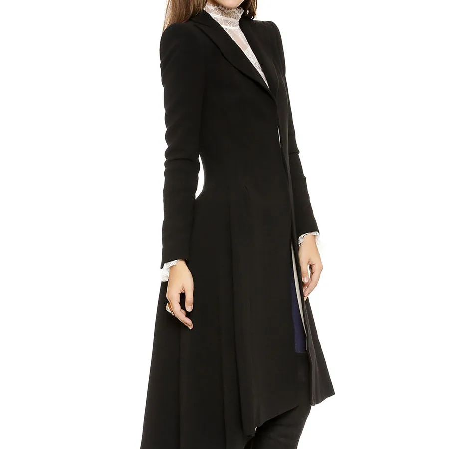 VDOGRIR Womens Military Goth Dovetail Victorian Trench Coat Jacket Buttons Over Ruffle Swallowtail Wool & Blends | Женская одежда