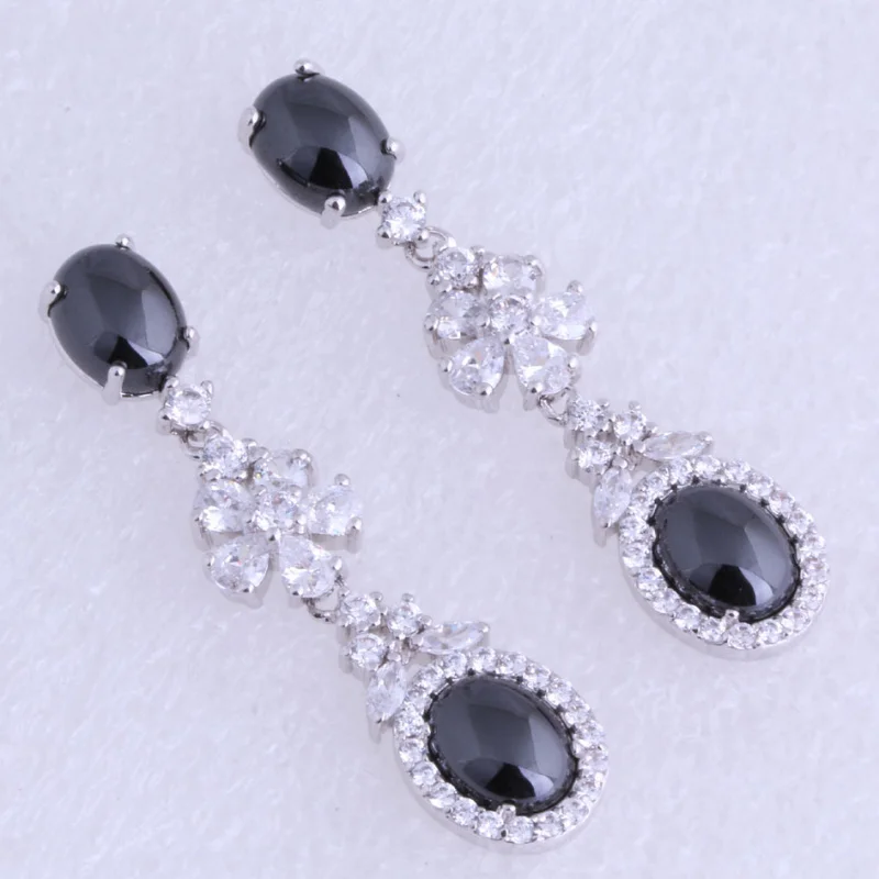Женские серьги подвески с искусственным ониксом и фианитом J0589|earrings for|dropping earrings