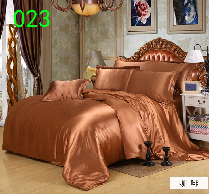 

Coffee Solid Bedclothes Tribute Silk 3Pcs 4Pcs Bedding Set Bed Linens Duvet Cover Quilt Cover Bedroom Cover Sheets Pillowcase