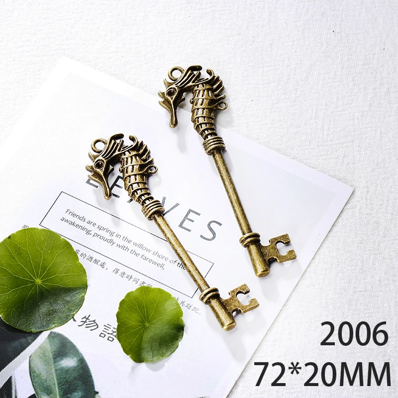 

72*20mm 2pcs Double-Sided Key Alloy Pendant For Diy Jewelry Making 2 Colors Antique Silver Antique Bronze No.2006