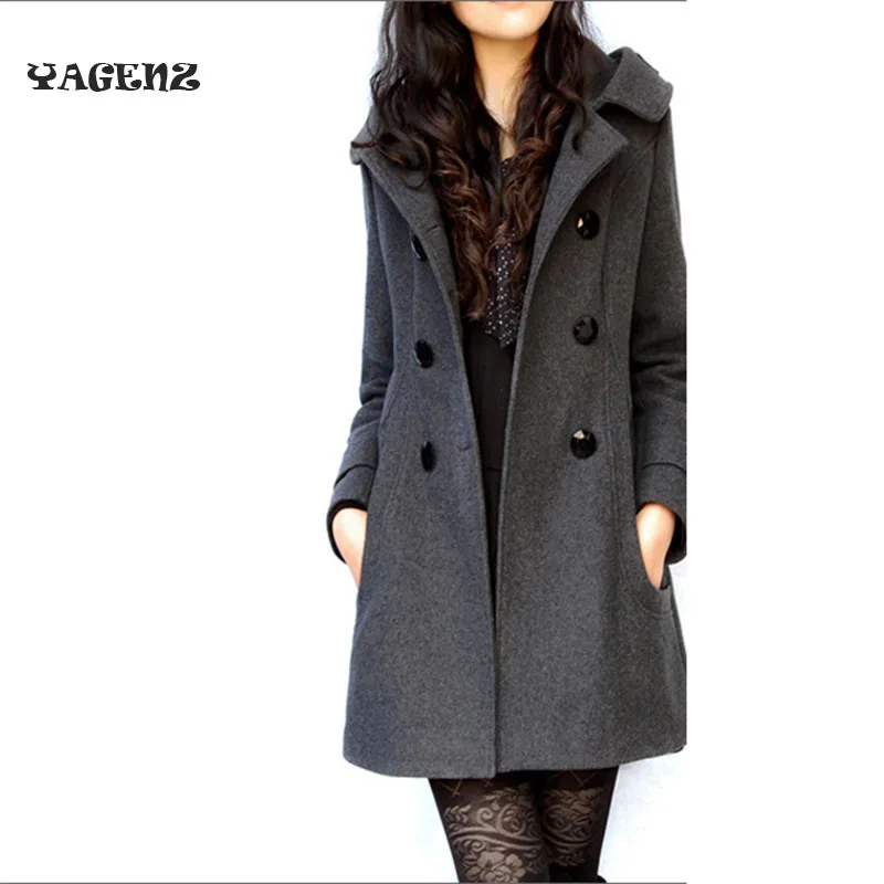 B70Women Jacket Casaco Feminino Winter двубортное приталенное пальто с капюшоном Женское верхняя